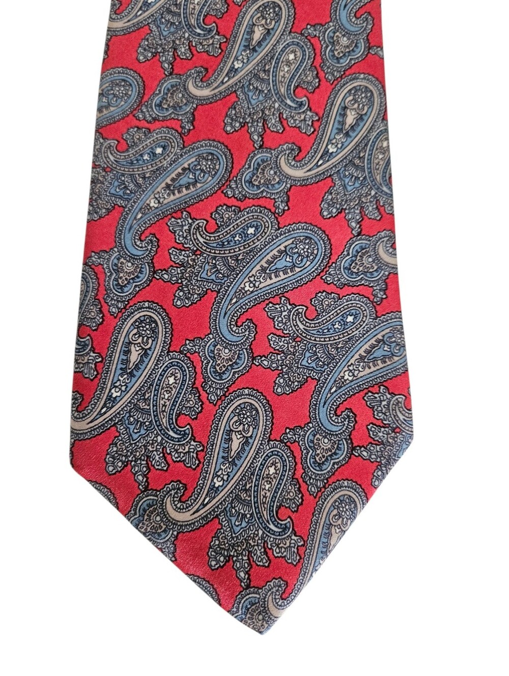 CHRISTIAN DIOR Red Blue Gray Paisley Silk Tie